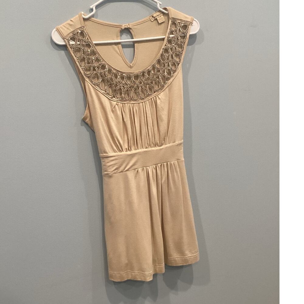 Vintage Women Babydoll Tank Size Large Tie Back Shirt Beige Y2K Milkmaid Crochet
